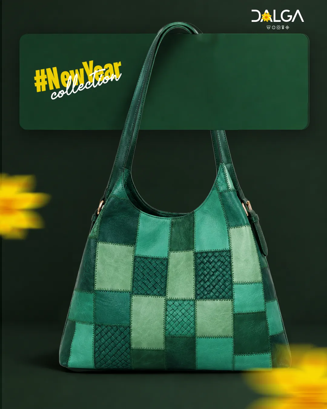 Green patchwork leather hobo bag — Ethiopian New Year Collection
